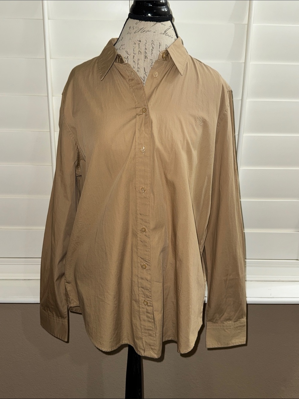 Lauren Ralph Lauren Featherweight Cotton Button Front Shirt Tan